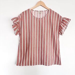 Polagram Blouse Women's Striped Flutter Sleeve Top Ruffles Cottagecore Boho M